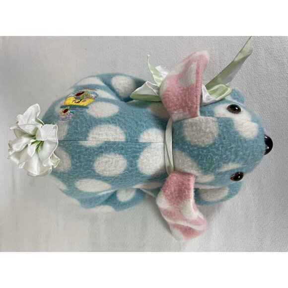 Easter Bunny Plush Polka Dots Colorful Embroidered Egg Bow Blue Green Pink Stuff - Picture 6 of 8